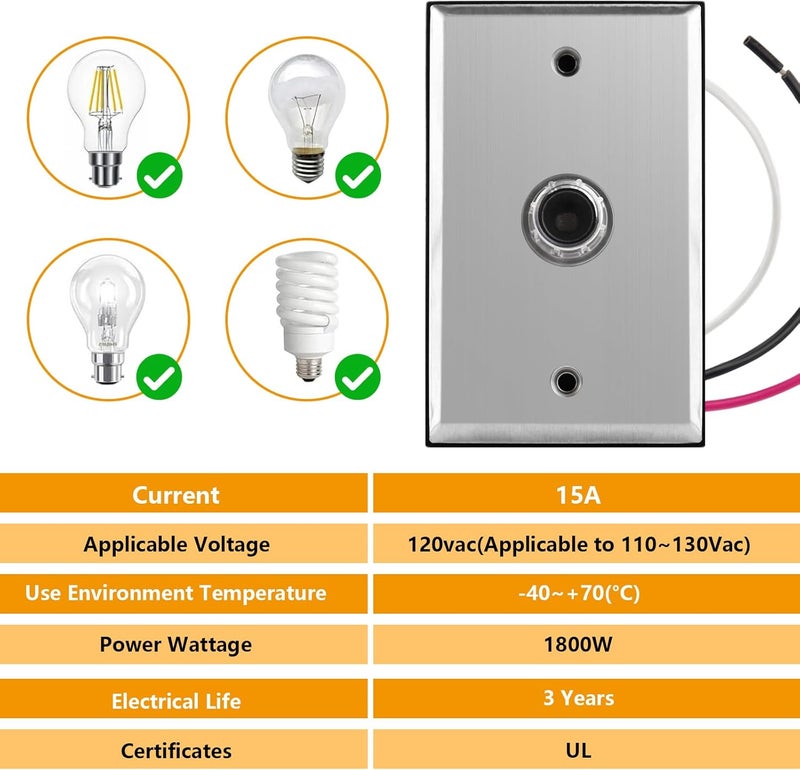 PPZ Photocell Sensor for Outdoor Lights w/Wall Plate 2-Pack,Dusk to Dawn Wire-in Switch Photoelectric Control for Outdoor Lighting - Image 4